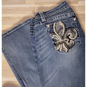 Miss Me Jeans, Women's Size 33 Dark Wash Boot Cut, Embroidered Pockets READ DESC